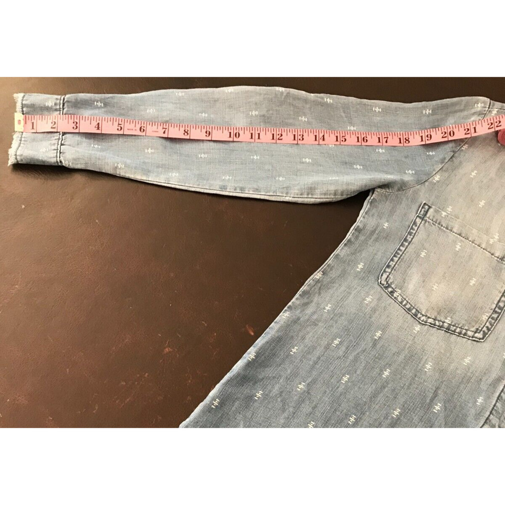 Anthro Cloth & Stone Mary Lou Chambray Shirt Dress Raw Hem Ikat XS - Picture 7 of 11